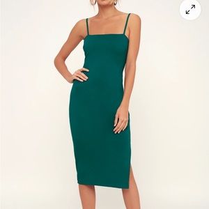 LULUS Paulina Forest Green Bodycon Midi Dress